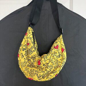 Uniqlo Keith Haring Yellow Graphic Print Shoulder Bag with Black Strap
